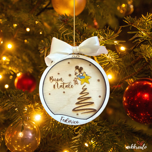 Pallina di natale in legno di betulla taglio laser - buon natale con personaggio - personalizzabile