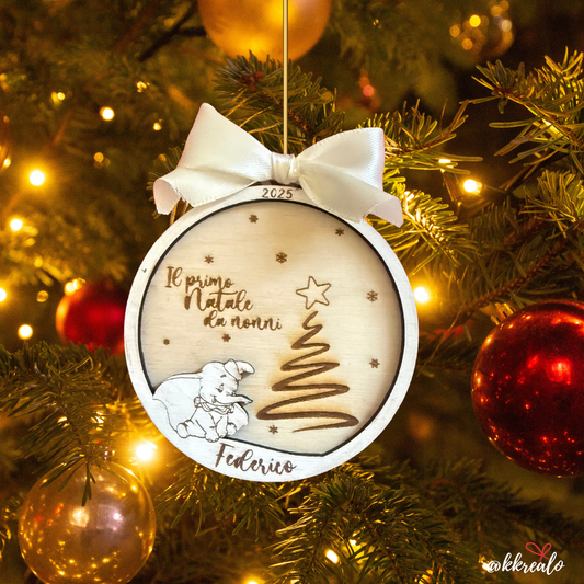 Pallina di natale in legno di betulla taglio laser - regalo ai nonni - personalizzabile