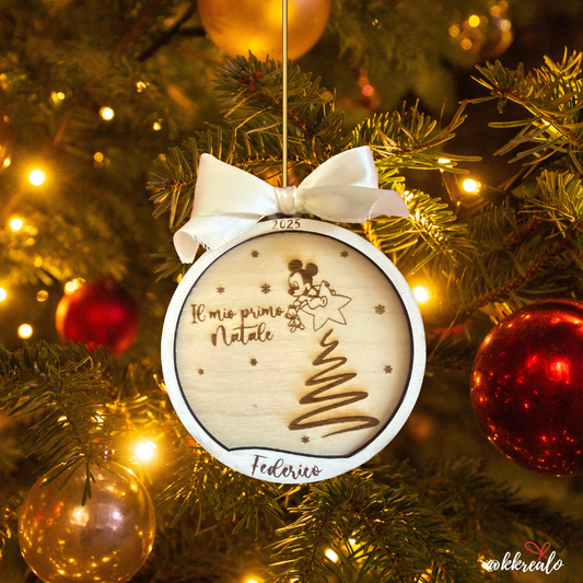 Pallina di natale in legno di betulla taglio laser - regalo ai nonni - personalizzabile