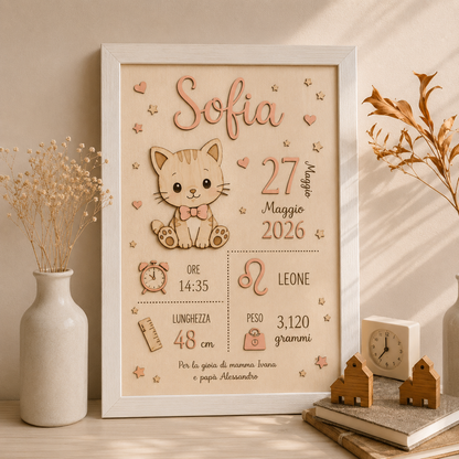 Quadretto nascita personalizzato  in legno taglio laser |  personalizzabile