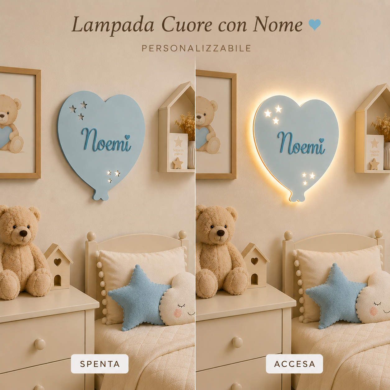 Lampada da Parete Palloncino Cuore Personalizzata con Nome | Cameretta Bambino e Bambina