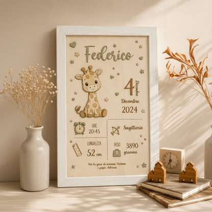 Quadretto nascita personalizzato  in legno taglio laser |  personalizzabile
