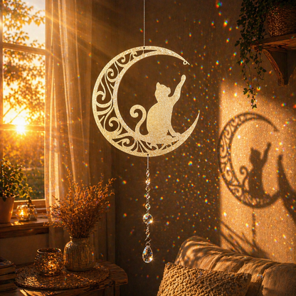 Decorazione cattura sole / acchiappa luce con cristalli di luce mod. Gatto sulla luna
