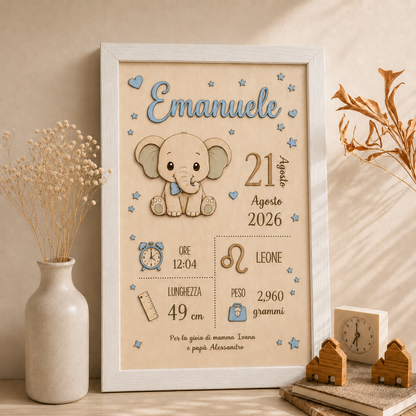 Quadretto nascita personalizzato  in legno taglio laser |  personalizzabile