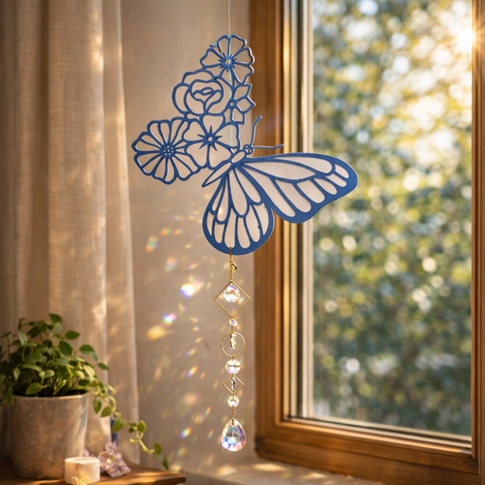 Decorazione cattura sole / acchiappa luce con cristalli di luce mod. Farfalla / fiori