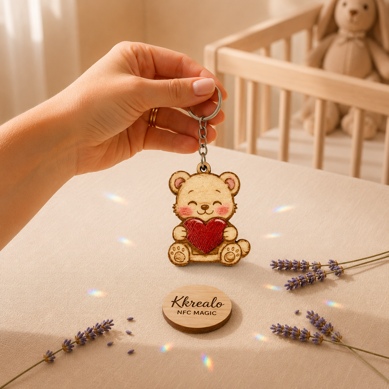 Portachiavi NFC Personalizzato in Legno – Dedica, Foto, Musica o Messaggio