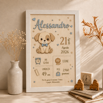 Quadretto nascita personalizzato  in legno taglio laser |  personalizzabile