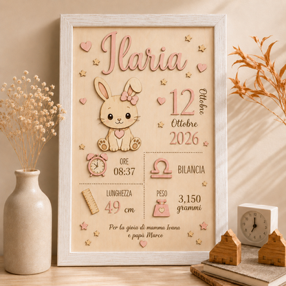 Quadretto nascita personalizzato  in legno taglio laser |  personalizzabile