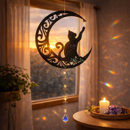 Decorazione cattura sole / acchiappa luce con cristalli di luce mod. Gatto sulla luna