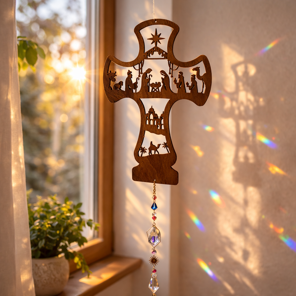 Decorazione cattura sole / acchiappa luce con cristalli di luce mod. Croce