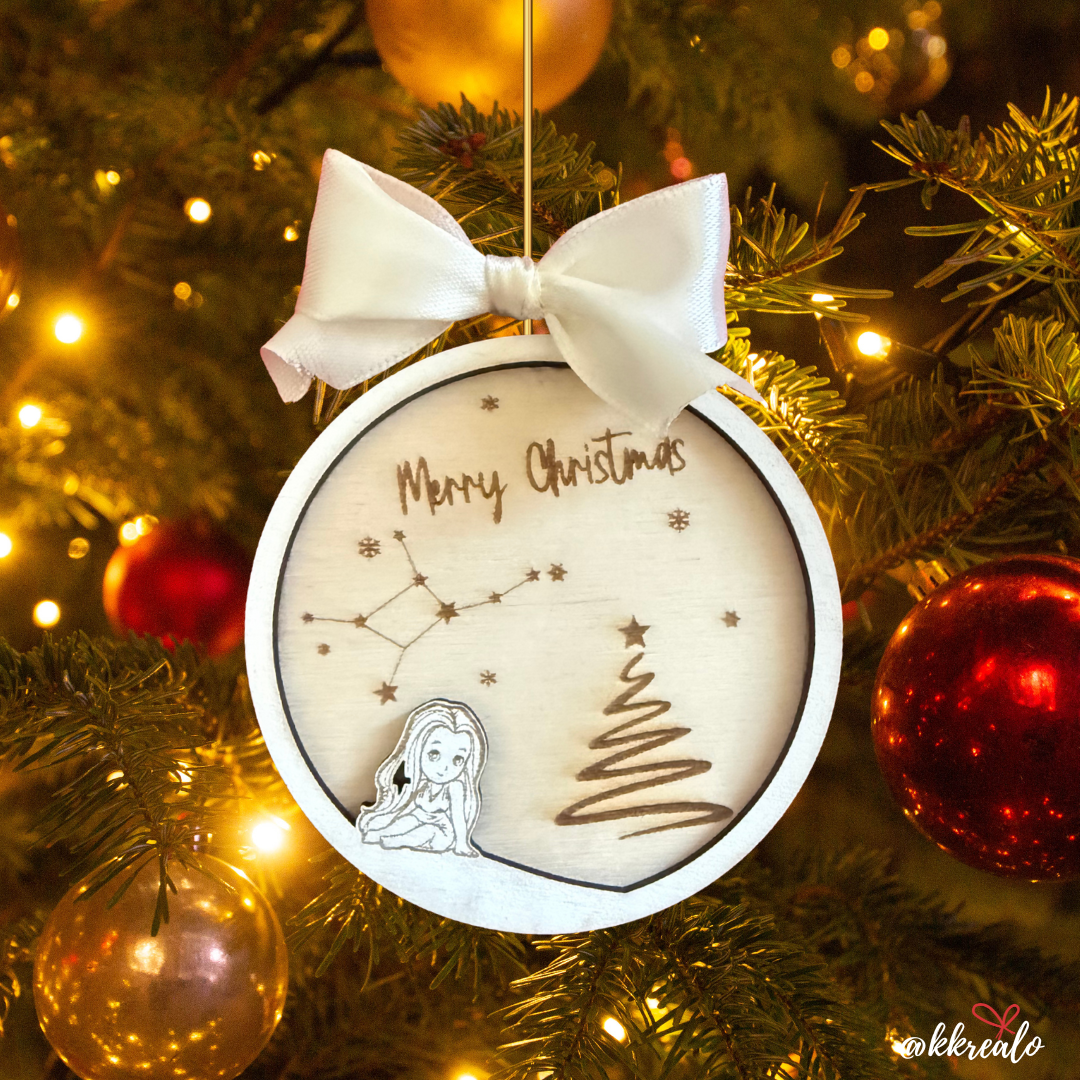 Pallina di natale in legno di betulla  taglio laser - zodiaco -  personalizzabile