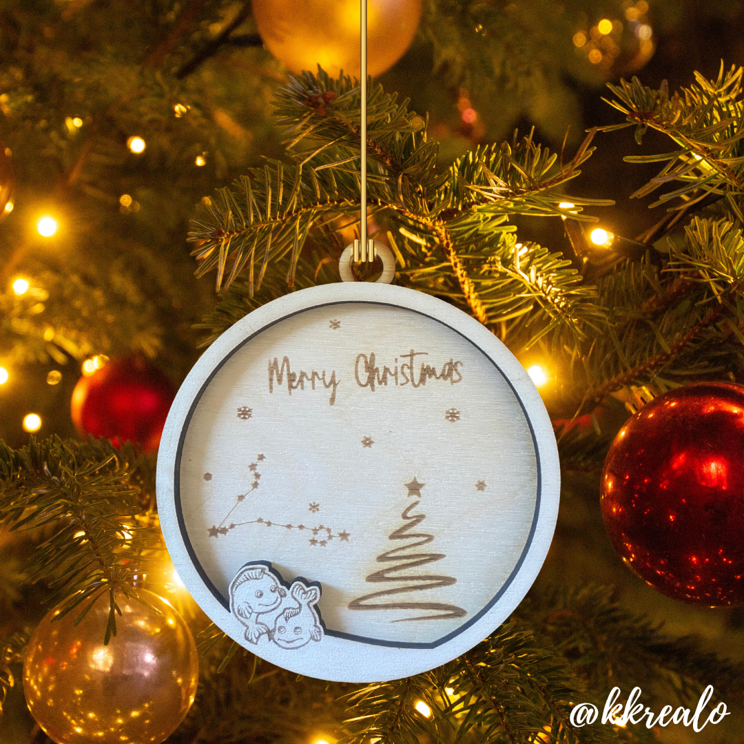 Pallina di natale in legno di betulla  taglio laser - zodiaco -  personalizzabile