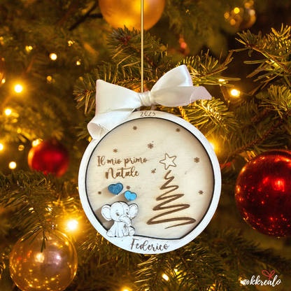 Pallina di natale in legno di betulla  taglio laser - regalo ai nonni - personalizzabile