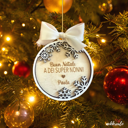 Pallina di natale in legno di betulla taglio laser - regalo ai nonni / supernonni - personalizzabile